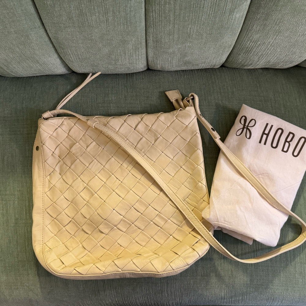 Hobo Butter Yellow Woven Leather Shoulder Bag